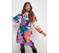 Oasis Trim Detail Balloon Sleeve Flippy Mini Dress In Floral floral 14