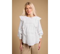 Oasis Women's Trim Detail Frill Shoulder Crew Neck Blouse in White | Size: 12 Oasis White 12