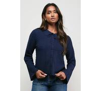 Oasis Trumpet Sleeve Textured Cardigan In Navy navy M