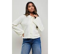 Oasis Trumpet Sleeve Textured Cardigan In Neutral neutral XS