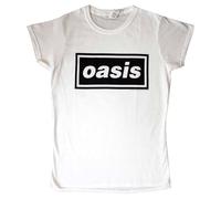 Oasis T-Shirt Decca Logo Ladies Fitted Short Sleeves White Small Official