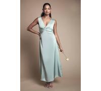 Oasis Twist V Neck Tie Back Satin Bridesmaid Midi Dress In Sage sage 8