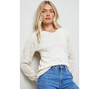 Oasis V Neck Scallop Detail Bow Pointelle Jumper In Ivory ivory S