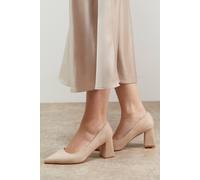 Oasis Women's Val Faux Suede Pointed High Block Heel Courts in Taupe | Size: 7 Oasis Taupe 7