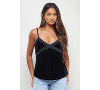 Oasis Velvet Lace Detail V Neck Strappy Cami Top In Black black 10