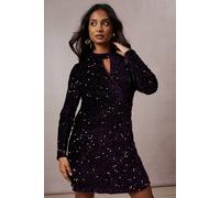 Oasis Women's Velvet Sequin Keyhole Mini Dress in Raspberry | Size: 8 Oasis Raspberry 8