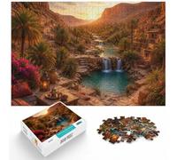 Oasis village with waterfalls and palm trees Jigsaw Puzzle, 1000 Piece | For relaxed weekends at home, this adult jigsaw puzzle with 1000 pieces keeps the challenge engaging over a longer puzzle.