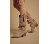 Oasis Wanda Faux Suede Slouch Western Calf Boots In Beige beige 4