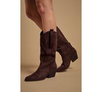 Oasis Wanda Faux Suede Slouch Western Calf Boots In Chocolate chocolate 4