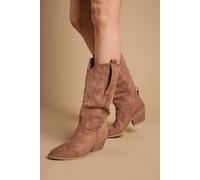 Oasis Wanda Faux Suede Slouch Western Calf Boots In Mocha mocha