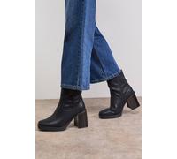 Oasis Wide Fit Carina Faux Leather Round Toe High Block Platform Ankle Boots In Black black 6