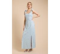 Oasis Women's 3D Floral Linear Beadwork Tie Shoulder Dress in Dusty Blue | Size: 12