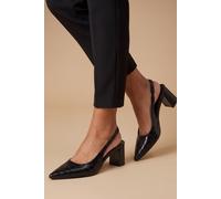 Oasis Women's Abigail Faux Leather Croc Slingback Block Heel Court Shoes in Black Croc | Size: 3