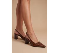 Oasis Women's Abigail Faux Leather Croc Slingback Block Heel Court Shoes in Brown | Size: 4