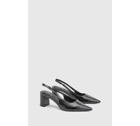 Oasis Abigail Faux Patent Leather Slingback Block Heel Court Shoes, 3, True Black