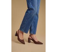 Oasis Abigail Faux Suede Slingback Block Heel Court Shoes, 8, Chocolate