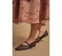 Oasis Women's Alex Faux Leather Woven Mary-Jane Ballet Pumps in Chocolate | Size: 5 Oasis Chocolate 5
