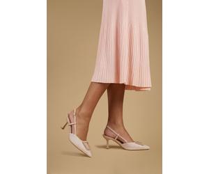 Oasis Women's Amanda Textile Point Embellished Trim Slingback Kitten Heel Court Shoes in Pink | Size: 6