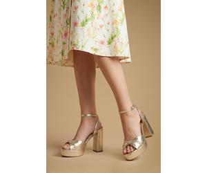 Oasis Women's Amelia Metallic Textile Twist Front High Block Heel Platform Sandals in Gold | Size: 4