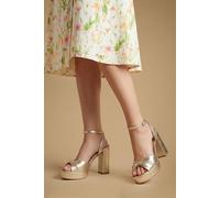 Oasis Women's Amelia Metallic Textile Twist Front High Block Heel Platform Sandals in Gold | Size: 6