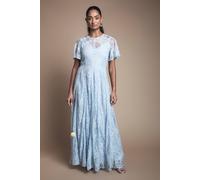 Oasis Women's Angel Sleeve Lace Bridesmaid Dress in Light Blue | Size: 8