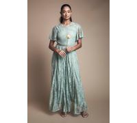 Oasis Women's Angel Sleeve Lace Bridesmaid Dress in Sage | Size: 12