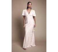 Oasis Women's Angel Sleeve Satin Jacquard Bridesmaid Maxi Dress in Blush | Size: 6