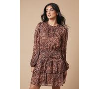 Oasis Women's Animal Chiffon Gathered Ruched Mini Dress | Size: 10 Oasis Animal 10