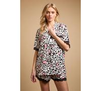 Oasis Women's Valentines Animal Heart Lace Trim Nightwear Satin Shorts Set | Size: Large Oasis Animal L