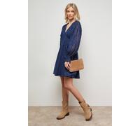 Oasis Women's Animal Jacquard Trim Detail Balloon Sleeve Mini Dress in Navy | Size: 8