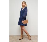 Oasis Women's Animal Jacquard Trim Detail Balloon Sleeve Mini Dress in Navy | Size: 8 Oasis Navy 8