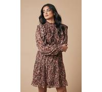 Animal Print Embroidered Dobby Chiffon Mini Dress Oasis Brown 10
