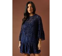 Oasis Women's Animal Print Velvet Mini Dress in Navy | Size: 8