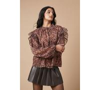 Oasis Women's Animal Printed Metallic Chiffon Tie Neck Blouse | Size: 10 Oasis Animal 10