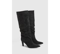 Oasis Women's Annabelle Faux Suede Ruched High Stiletto Heel High Leg Boots in Natural Black | Size: 6