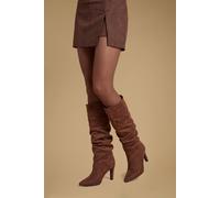 Oasis Women's Annabelle Faux Suede Ruched High Stiletto Heel High Leg Boots in Taupe | Size: 4
