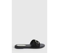 Oasis Women's Billie Faux Suede Buckle Detail Sliders in Natural Black | Size: 4 Oasis Natural Black 4