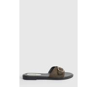 Oasis Women's Austin Faux Suede Buckle Detail Sliders in Olive | Size: 3