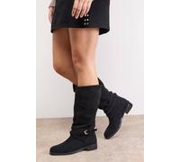 Oasis Women's Ava Faux Suede Mid-Calf Buckle Boots in Natural Black | Size: 3