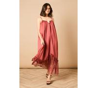 Oasis Women's Babydoll Floaty Lace Detail Maxi Dress in Rust | Size: 10 Oasis Rust 10