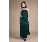 Oasis Women's Bandeau Satin Bridesmaid Maxi Dress With Scarf in Emerald | Size: 18