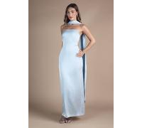 Oasis Women's Bandeau Satin Bridesmaid Maxi Dress With Scarf in Light Blue | Size: 18