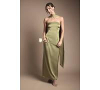 Oasis Women's Bandeau Satin Bridesmaid Maxi Dress With Scarf in Olive | Size: 16