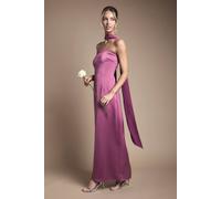 Oasis Women's Bandeau Satin Bridesmaid Maxi Dress With Scarf in Pink | Size: 16