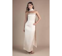 Oasis Women's Bandeau Satin Maxi Wedding Dress With Scarf in Champagne | Size: 18