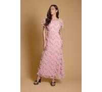 Oasis Women's Bandeau Sequin Chevron Ruffle Maxi Dress in Mink | Size: 8