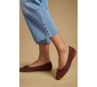 Oasis Women's Beatrice Faux Suede Square Toe Ballet Pumps Flat in Chocolate | Size: 4