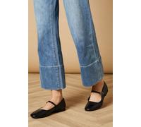 Oasis Women's Belle Real Leather Mary Jane Square Toe Ballet Pumps in Black | Size: 6 Oasis Black 6