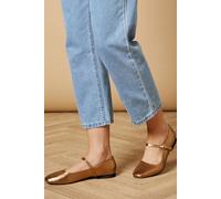 Oasis Women's Belle Real Leather Mary Jane Square Toe Ballet Pumps in Gold | Size: 3 Oasis Gold 3
