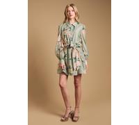 Oasis Women's Belt Detail Volume Sleeve Shirt Dress in Sage | Size: 12